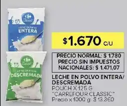 Carrefour Carrefour classic leche en polvo entera/descremada pouch oferta