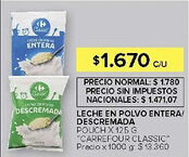 Carrefour Carrefour classic leche en polvo entera/descremada pouch oferta