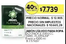 Carrefour Ariel platinum jabón líquido para ropa doy pack oferta