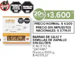 Carrefour Zafran barras de cajú y semillas de zapallo sin gluten oferta