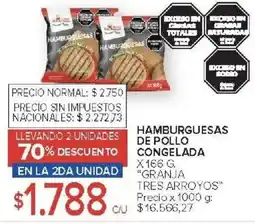 Carrefour Granja tres arroyos hamburguesas de pollo congelada oferta