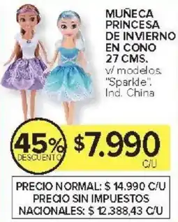 Carrefour Sparkle muñeca princesa de invierno en cono v/ modelos oferta
