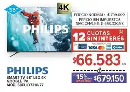 Carrefour Philips smart tv 58" led 4k google tv oferta