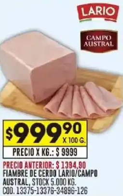 Coto Lario/campo austral fiambre de cerdo oferta