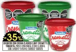 Coto Tonadita en queso con crema clásico/light cremette potex oferta