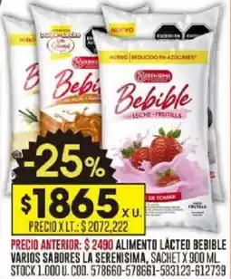 Coto Alimento lácteo bebible varios sabores la serenisima, sachet oferta