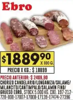 Coto Ebro chorizo candelario/longaniza/salame/ milancito/cantimpalo/salamín fino/ grueso oferta