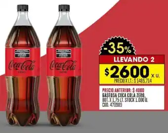 Gaseosa coca cola zero, bot.