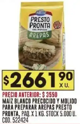 Coto Presto pronta maíz blanco precocido y molido para preparar arepas paq oferta