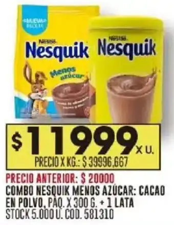 Coto Nestlé combo nesquik menos azúcar: cacao en polvo, paq. oferta
