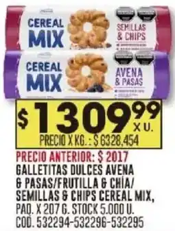 Coto Cereal mix galletitas dulces avena & pasas/frutilla & chía/ semillas & chips paq. oferta