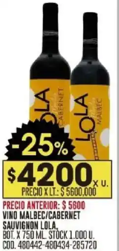 Coto Lola vino malbec/cabernet sauvignon bot. oferta