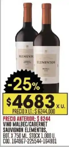 Coto Elementos vino malbec/cabernet sauvignon bot. oferta