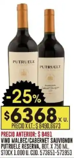 Coto Putruele vino malbec/cabernet sauvignon reserva, bot. oferta