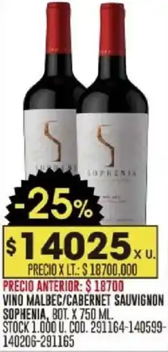 Coto Sophenia vino malbec/cabernet sauvignon bot. oferta