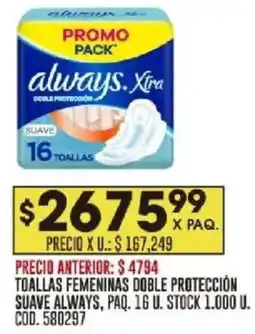 Coto Always toallas femeninas doble protección suave paq. oferta