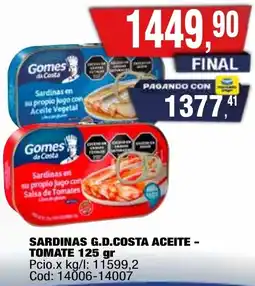 Maxiconsumo Sardinas g.d.costa aceite - tomate oferta