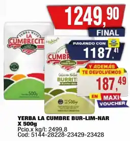 Maxiconsumo La cumbre yerba bur-lim-nar oferta
