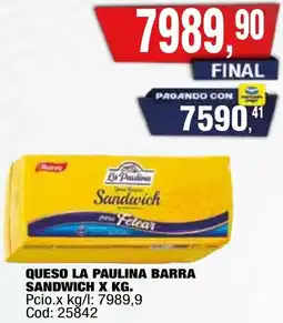 Maxiconsumo La paulina queso barra sandwich oferta