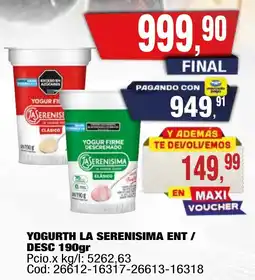 Maxiconsumo La serenisima yogurth ent / desc oferta