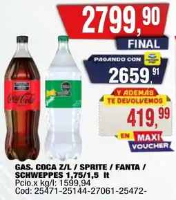 Maxiconsumo Coca z/l / sprite / fanta / schweppes gas. oferta