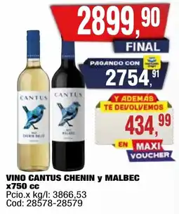 Maxiconsumo Cantus vino chenin y malbec oferta