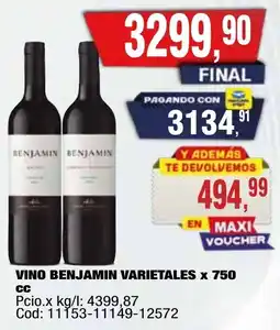 Maxiconsumo Benjamin vino varietales oferta