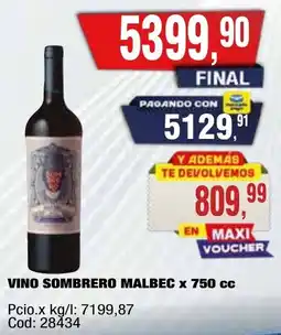 Maxiconsumo Sombrero vino malbec oferta