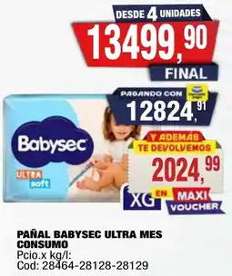 Maxiconsumo Babysec ultra pañal mes consumo oferta