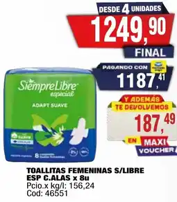 Maxiconsumo S/libre toallitas femeninas esp c.alas oferta