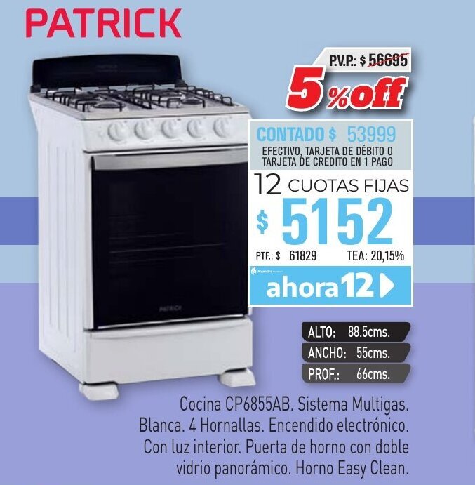 Oferta Cp6855ab Cocina 608175 Patrick en Cooperativa Obrera