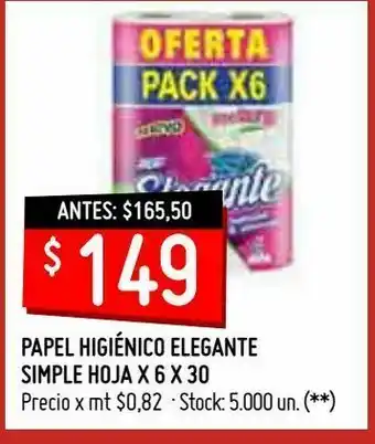 Changomas Papel higiénico elegante simple hoja x 6 x 30 oferta