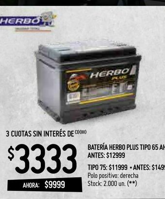 Changomas Batería herbo plus tipo 65 ah oferta