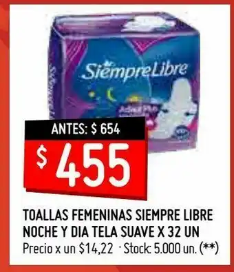 Walmart Toallas femeninas siempre libre noche y dia tela suave x 32 un oferta
