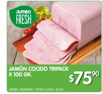 Jumbo Jamón cocido tripack x 100 gr oferta