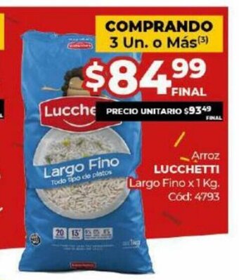 Diarco Lucchetti Arroz Largo Fino x 1 kg oferta