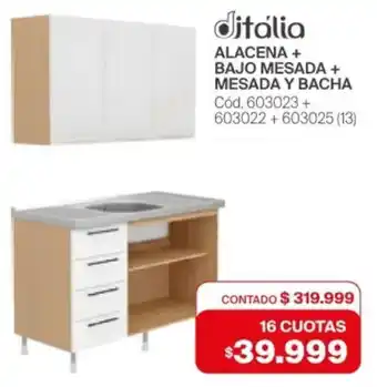 Naldo Lombardi Ditalia alacena + bajo mesada + mesada y bacha oferta