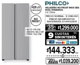 Carrefour Philco heladera no frost inox SBS oferta