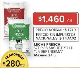Carrefour La serenisima leche fresca v/tipos sachet oferta
