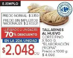 Carrefour Tallarines al huevo cortefino elaboración propia oferta