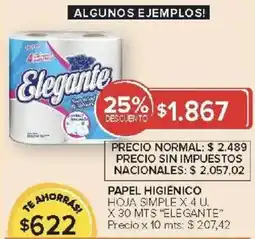Carrefour Elegante papel higiénico hoja simple x 4 u. oferta