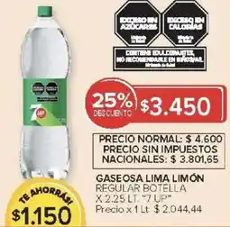 Carrefour 7 up gaseosa lima limón regular botella oferta