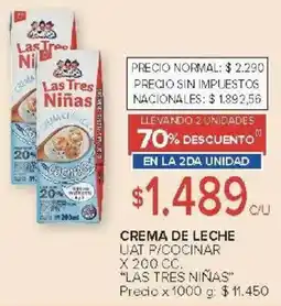 Carrefour Las tres niñas crema de leche uat p/cocinar oferta