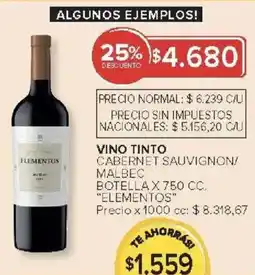 Carrefour Elementos vino tinto cabernet sauvignon/ malbec oferta