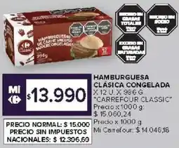 Carrefour Carrefour classic hamburguesa clásica congelada oferta