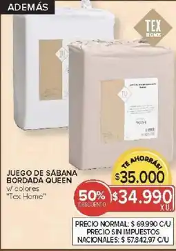 Carrefour Tex home juego de sabana bordada queen v/ colores oferta
