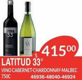Masivos Latitud 33° Vino Cabernet Chardonnay Malbec oferta