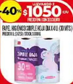 Supermercados DIA Dia fapel higienico simple hoja oferta