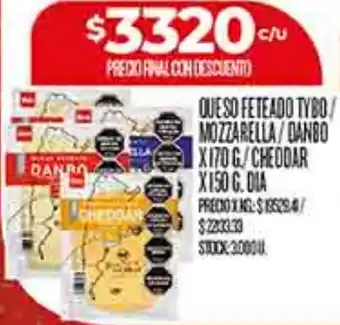 Supermercados DIA Dia queso feteado tybo/ mozzarella/danbo x170 g/cheddar oferta