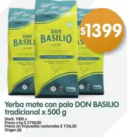 Supermercados Buenos Días Don basilio yerba mate con palo tradicional oferta